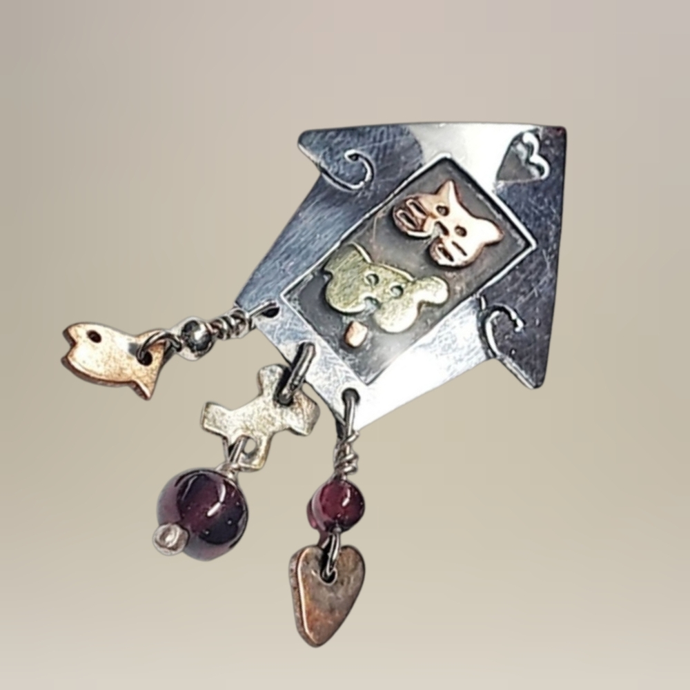 Far Fetched Sterling Silver Cat & Dog House Tie Tack Lapel Pin - Picture 2 of 4